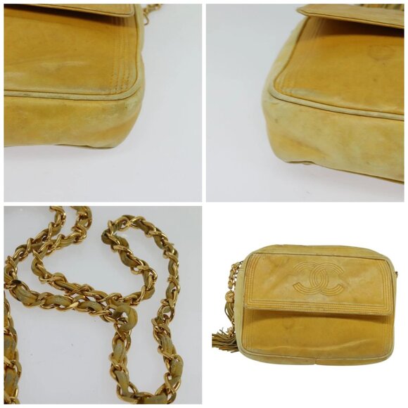 CHANEL Chain Shoulder Bag Lamb Skin Yellow Gold CC - Picture 10 of 15